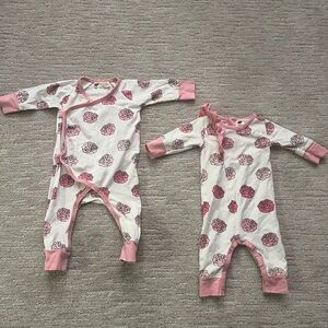 MONICA + ANDY Two (2) Rose Print Sleeper One Piece Outfits 0-3, 3-6mo